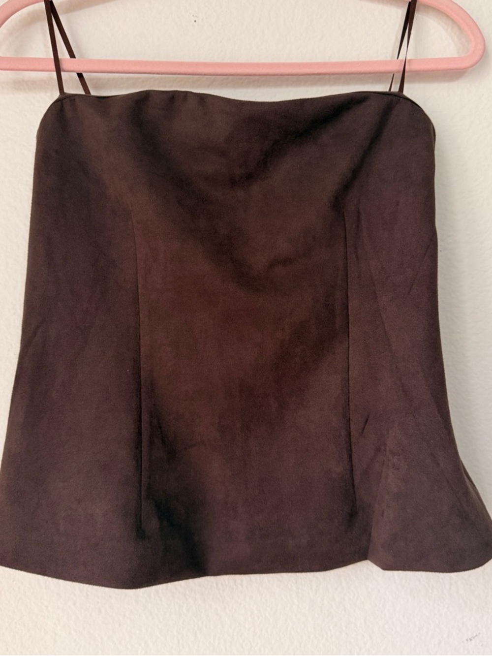 Y2K Brown Suede Festival Boho Tube‎ Top Minimalist Fairy Emerson Lang Size L